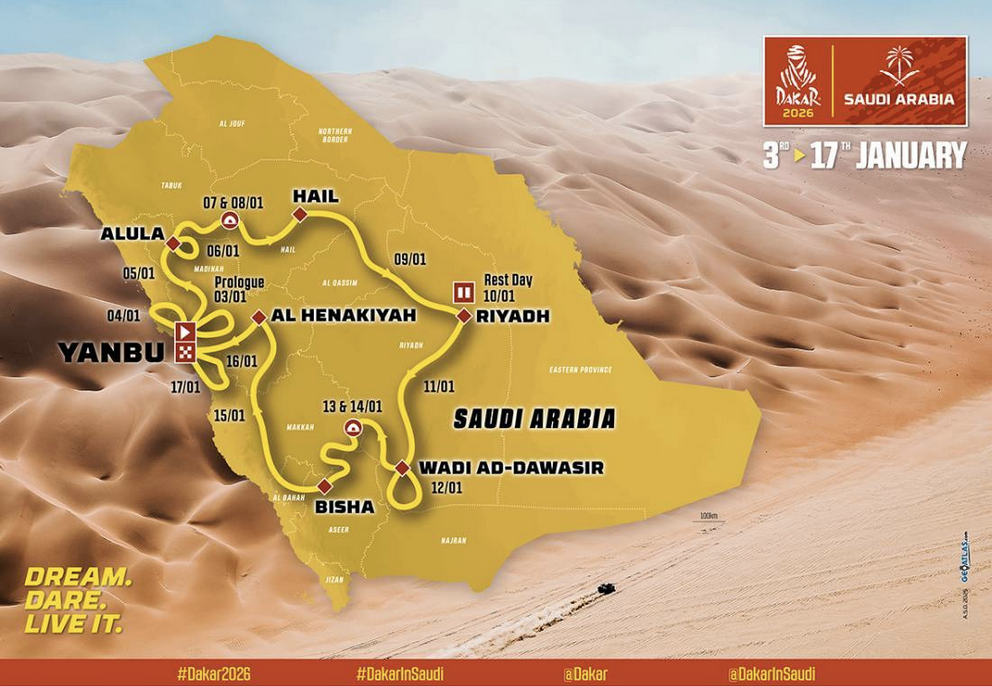 Map of the Dakar Rally 2026 in Saudi Arabia